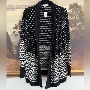 LOFT NWT Black and White Patterned Open Cardigan Size L